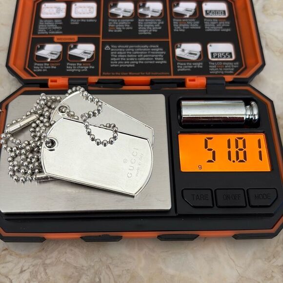 Gucci 925 Sterling Silver 2 Dog Tags Ball Chain Necklace Unisex Rare 52g - Picture 8 of 8